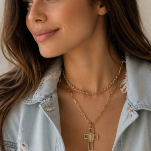 Mix de Colares com Chocker Elo Portugues e Colar de Cruz com Aparecida