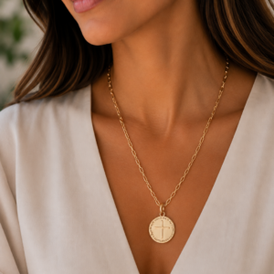 Colar Dourado com Pingente das Duas Cruzes - Ref. f204